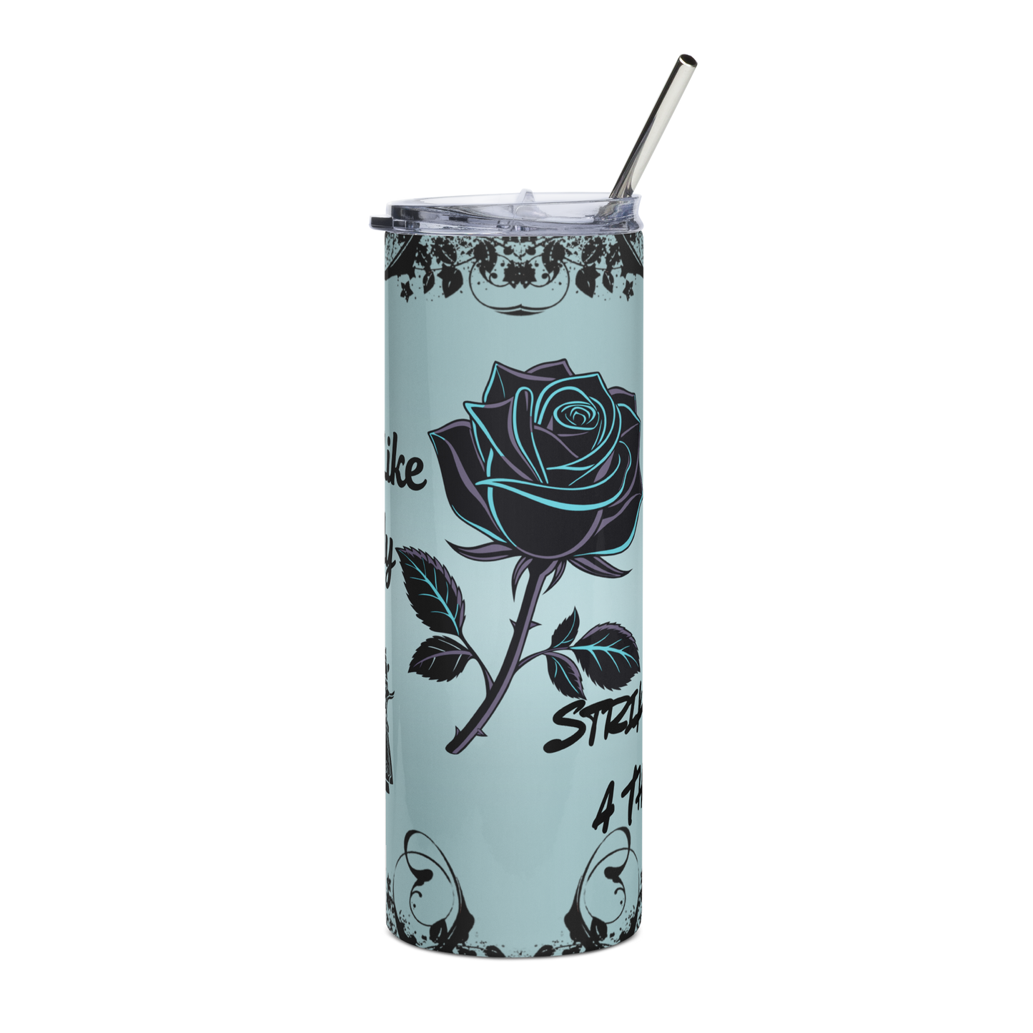 20oz Carry Like a Lady tumbler, rose and firearm graphic, reusable straw and cleaner included