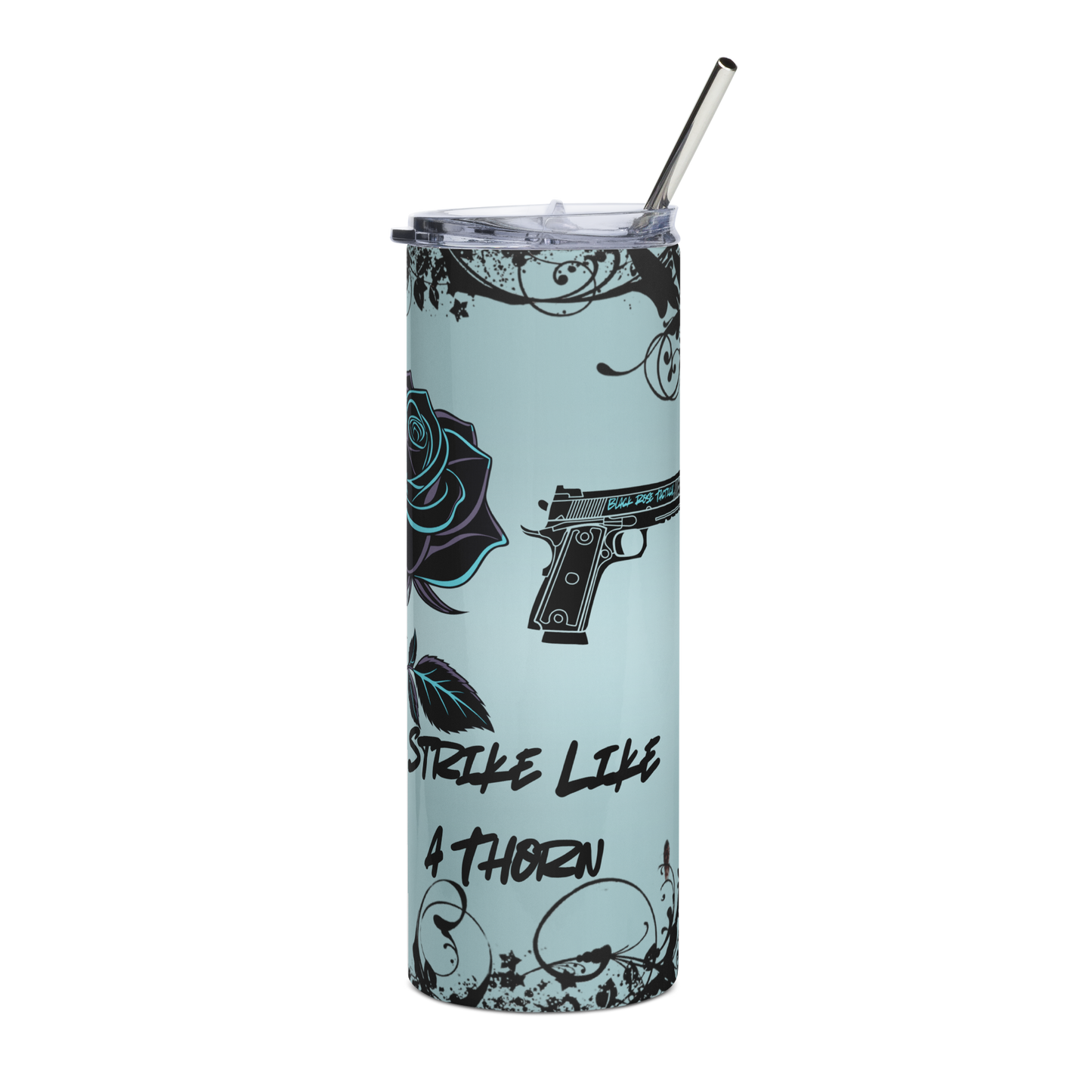 Patriotic gun rights tumbler with Carry Like a Lady Strike Like a Thorn saying