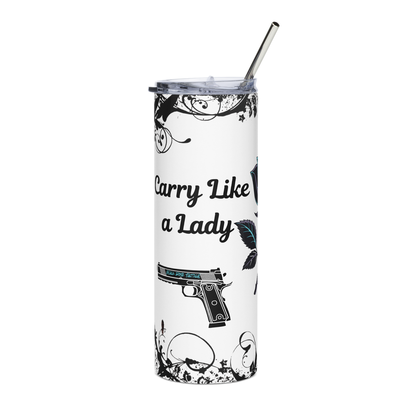 Durable 20oz Carry Like a Lady Strike Like a Thorn tumbler for women gun owners