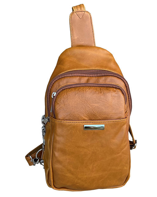 Light Brown Leather Concealed Carry Sling Bag