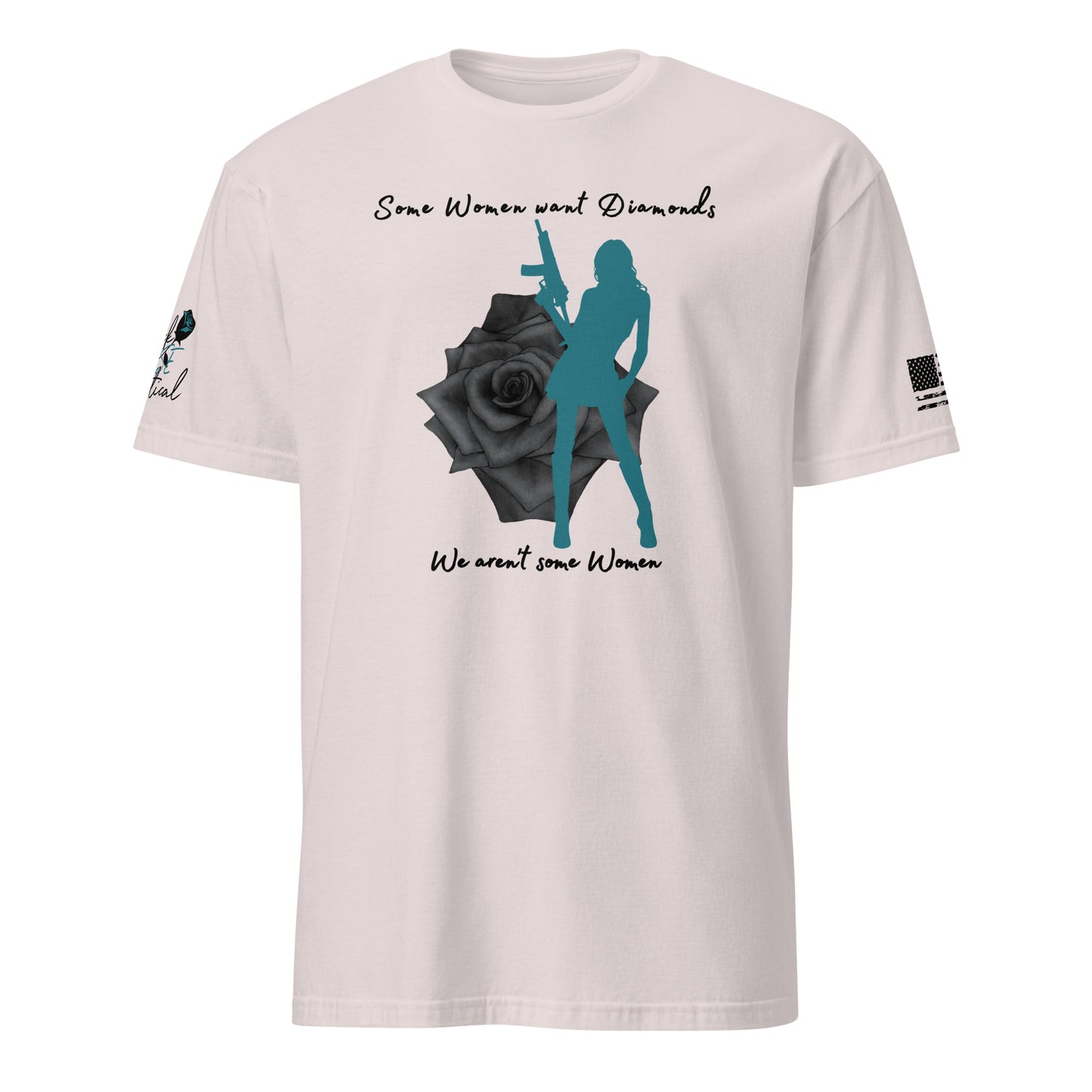 We Aren’t Some Women graphic t-shirt for women – patriotic 2A shirt flat lay