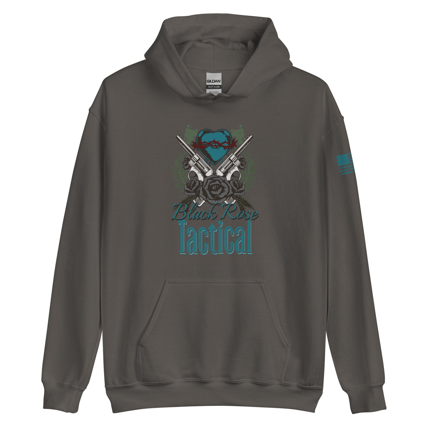 Unisex Black Rose Tactical hoodie, pro 2A sweatshirt with double-lined hood and front pouch pocket