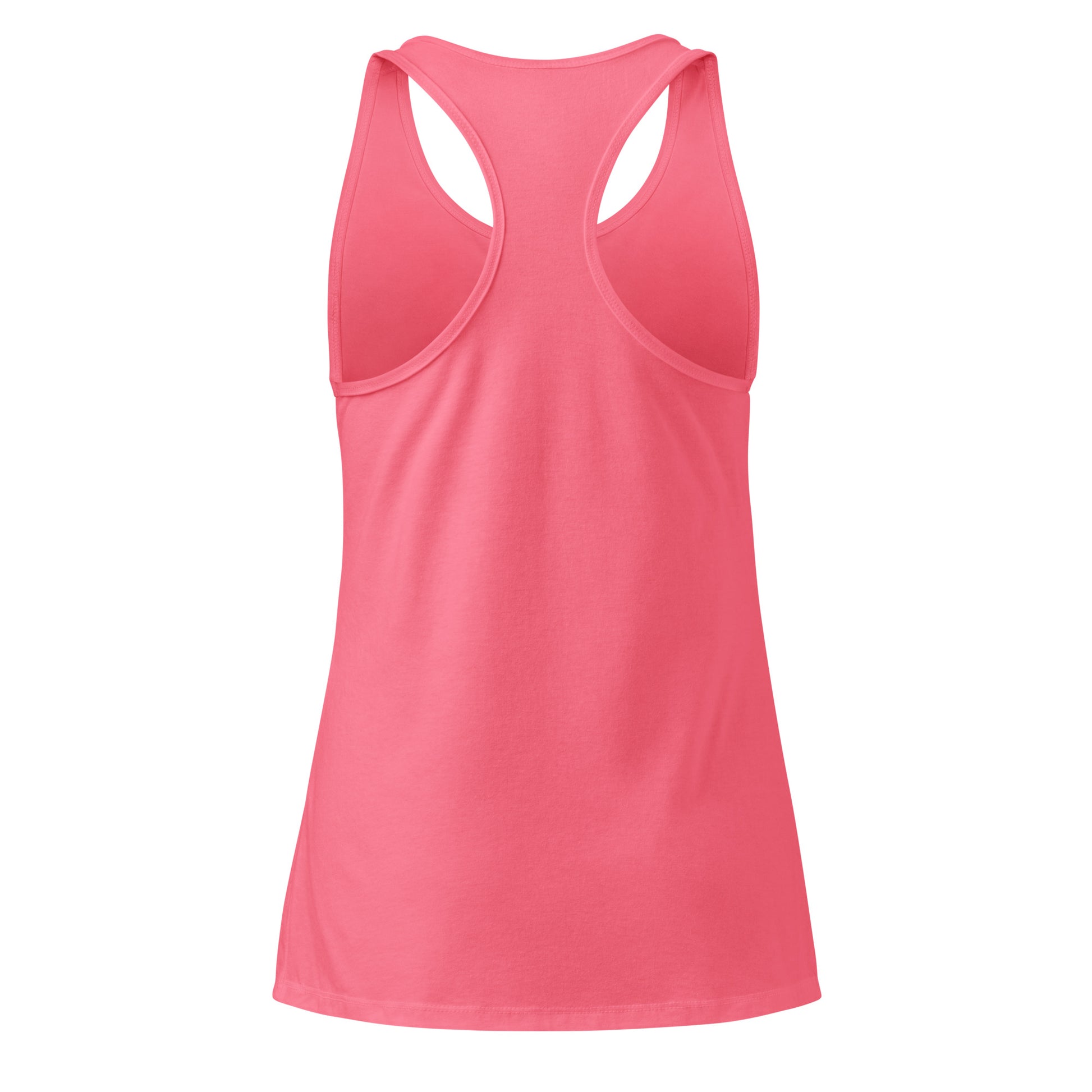 Back view of racerback pink tank top showing seamless fit.