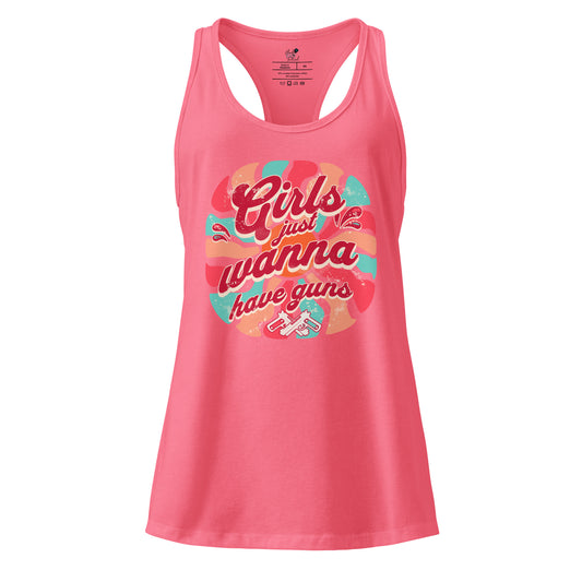 Outdoor casual look with Girls Just Wanna Have Guns fitted tank.
