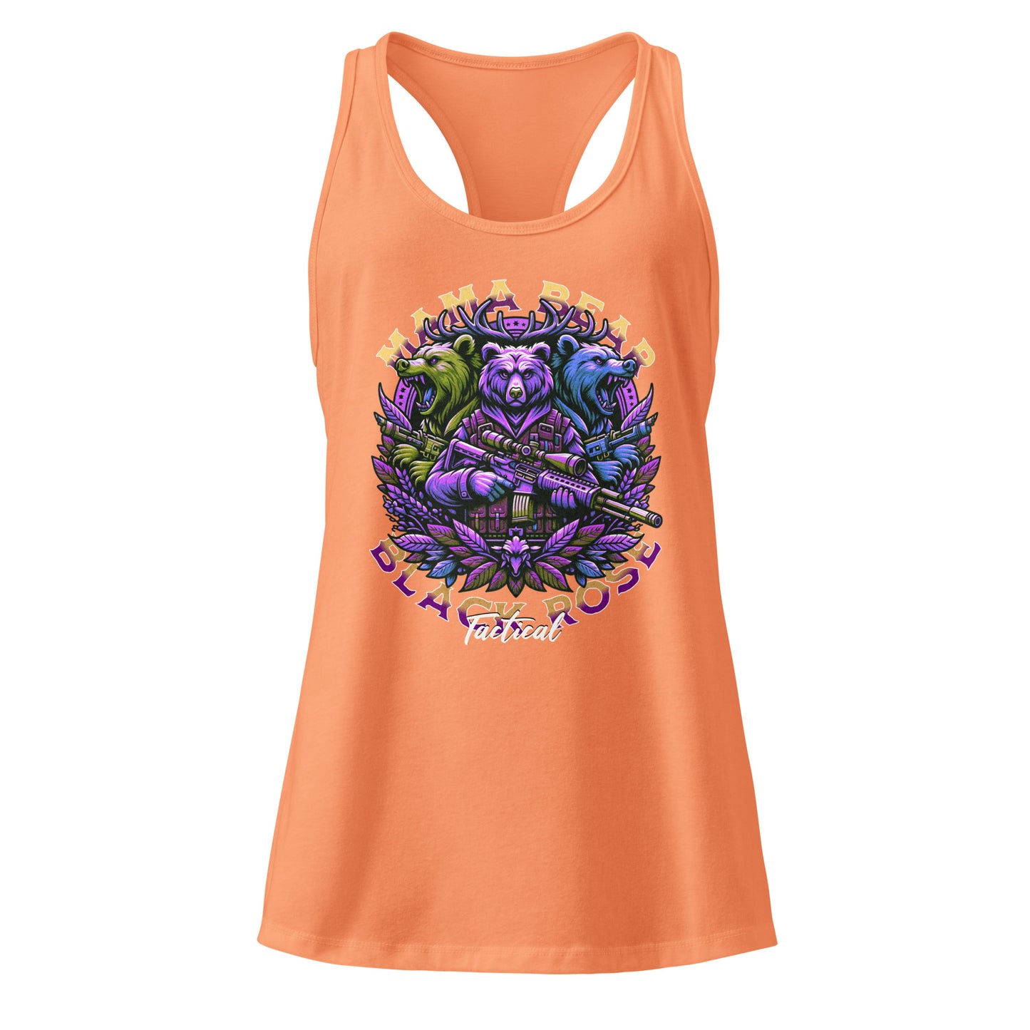 Women’s Mama Bear tank top with racerback design, soft and stretchy cotton blend