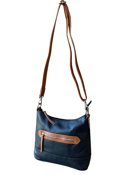 Black concealed carry purse showing front exterior pocket