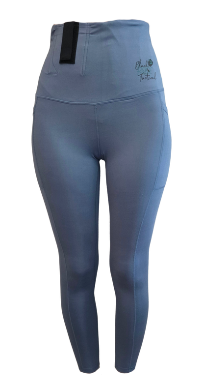 Blue riding pants with a visible brand logo on a white background