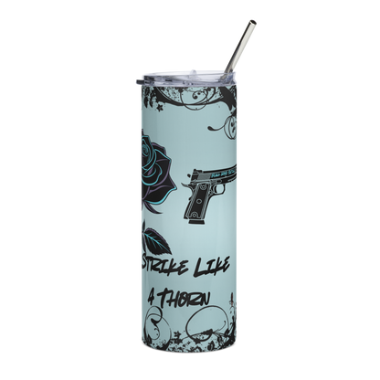 Patriotic gun rights tumbler with Carry Like a Lady Strike Like a Thorn saying
