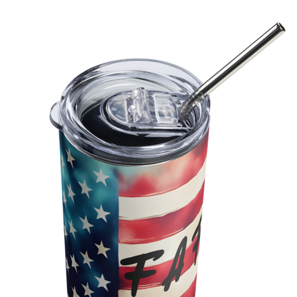 Durable FAFO tumbler with straw and cleaner, bold Second Amendment style