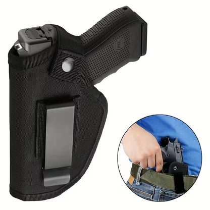 Ambidextrous concealed carry holster fitting subcompact pistol, shown inside waistband