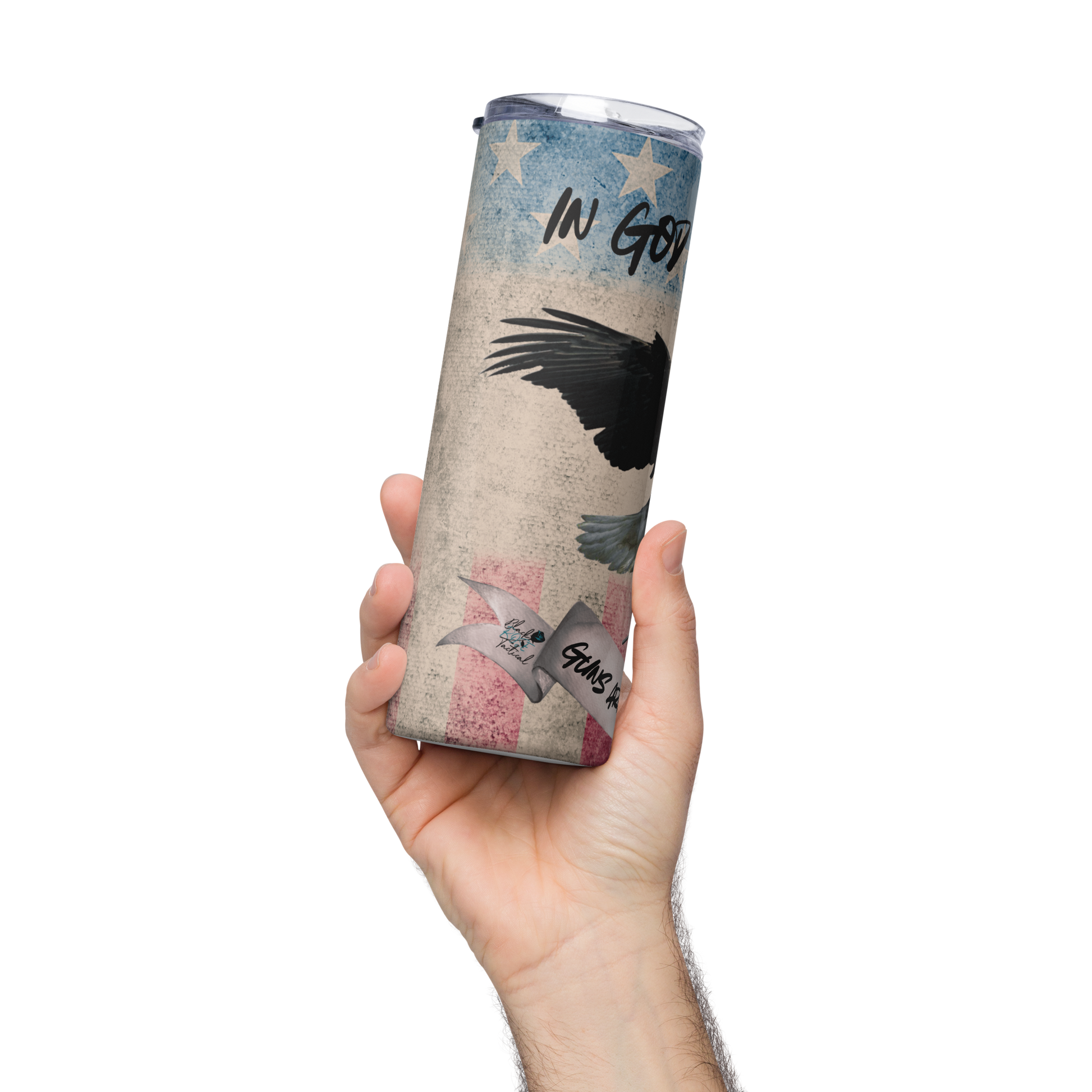Faith and guns In God We Trust tumbler, patriotic design with reusable straw