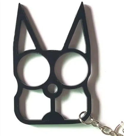 Black cat-shaped keychain on a white background
