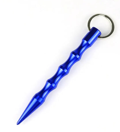 Blue keychain with a unique design on a white background