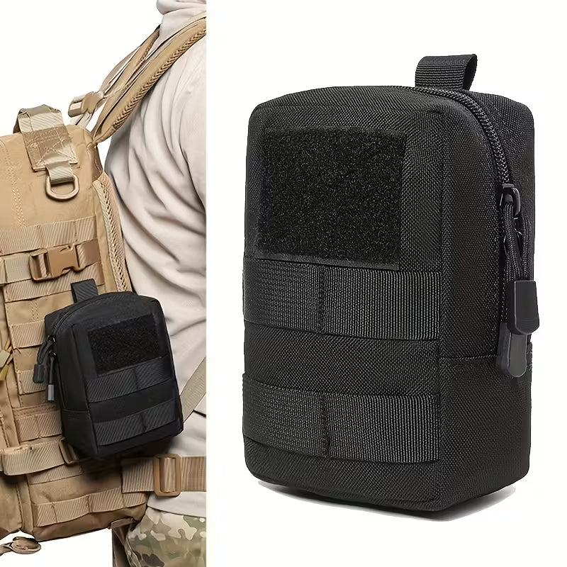 Black nylon MOLLE utility pouch front view showing compact design