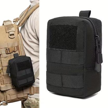 Black nylon MOLLE utility pouch front view showing compact design