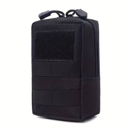 Compact tactical MOLLE pouch with zipper closure and attachment straps