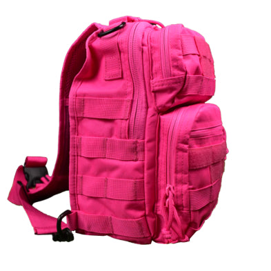 Close-up of MOLLE webbing and hook-and-loop patch panel on tactical utility bag.