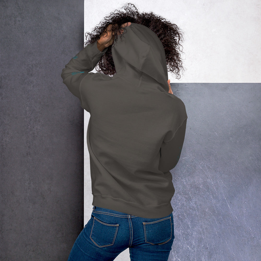 Back view of plain hoodie showing solid color and double-lined hood.