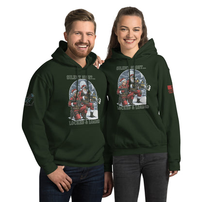 Silent Night Locked and Loaded sweatshirt with tactical holiday design printed on front army green