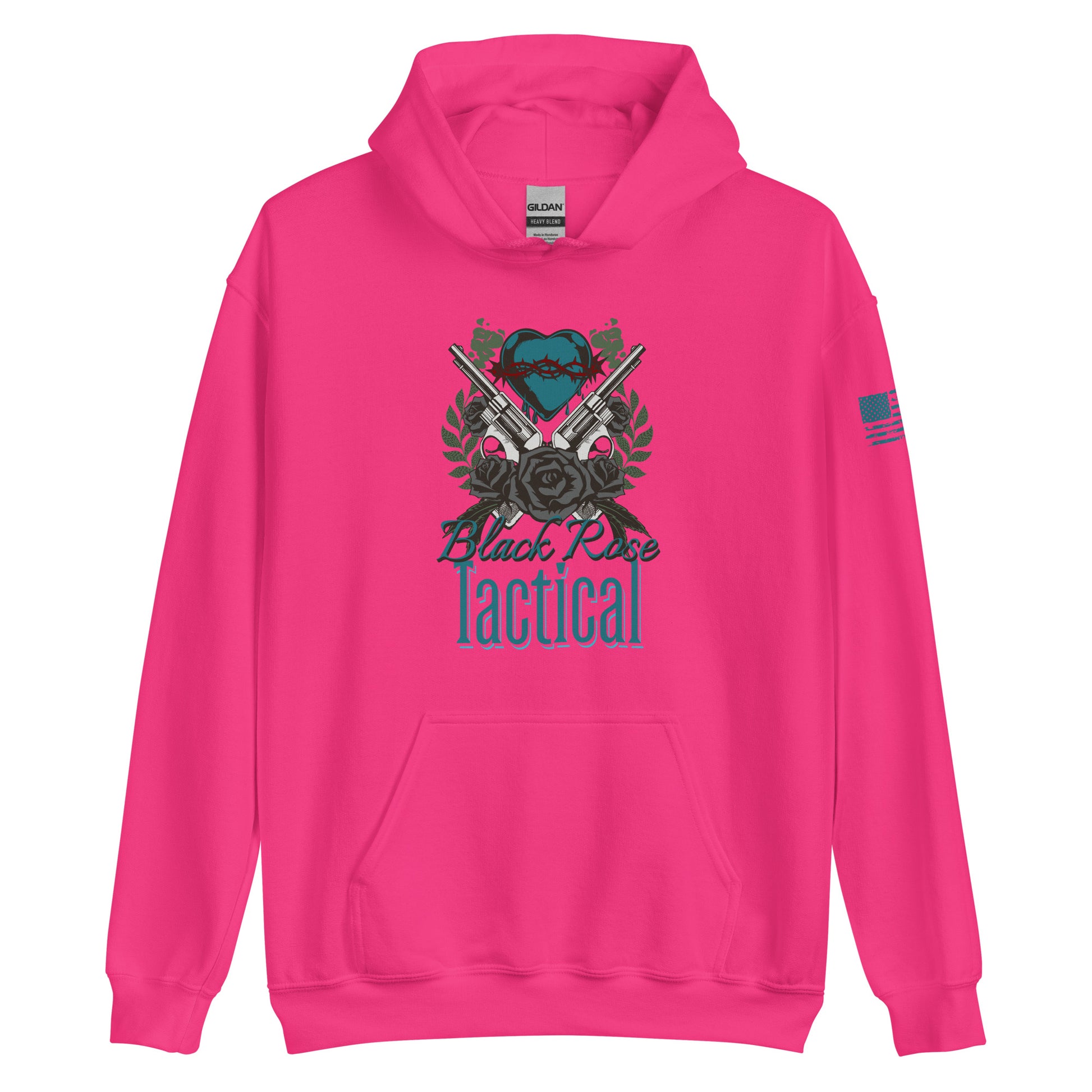 Black Rose Tactical hoodie, soft cotton blend, durable design with rib-knit cuffs and waistband