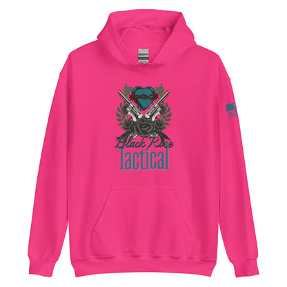 Black Rose Tactical hoodie, soft cotton blend, durable design with rib-knit cuffs and waistband