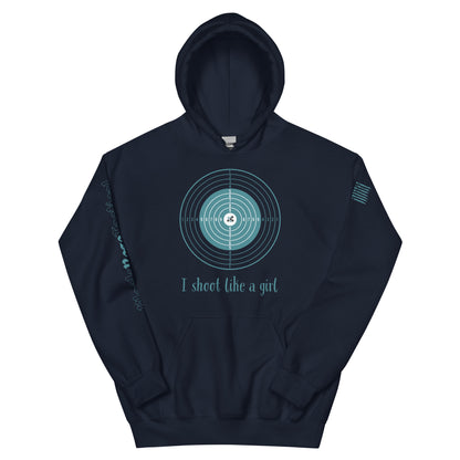 Close-up of hoodie detail showing rib-knit cuffs and pocket Navy