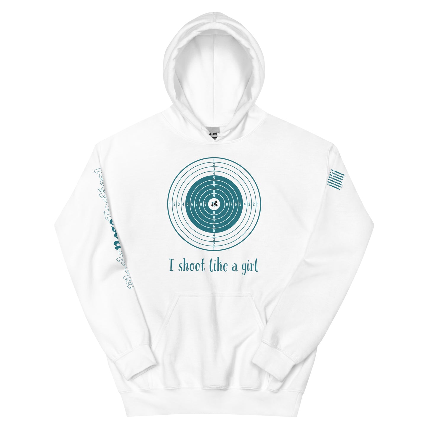 Close-up of hoodie detail showing rib-knit cuffs and pocket white