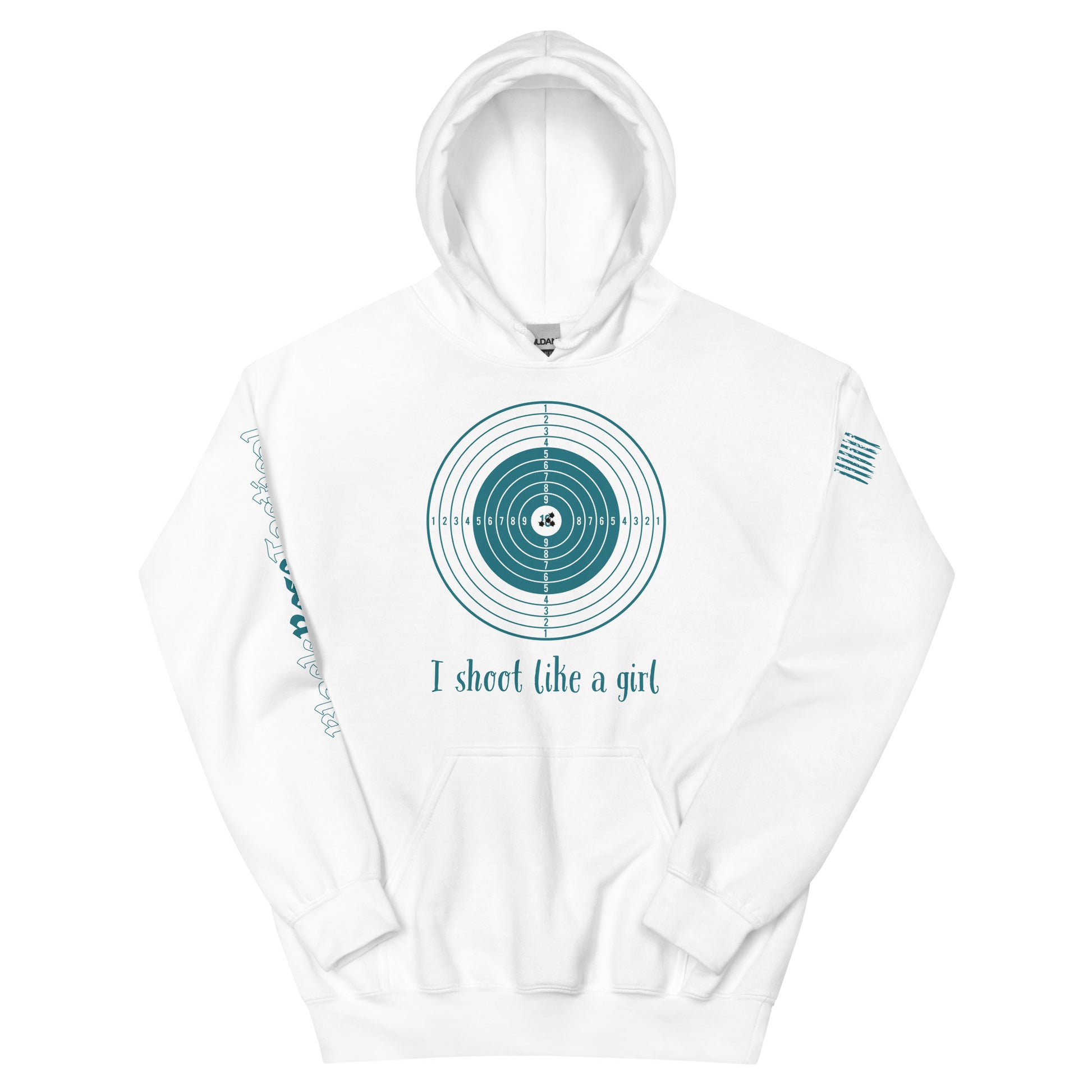 Close-up of hoodie detail showing rib-knit cuffs and pocket white