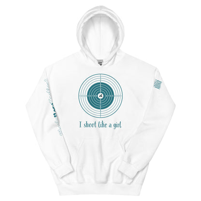 Close-up of hoodie detail showing rib-knit cuffs and pocket white