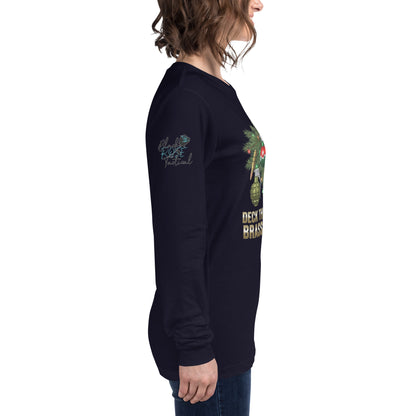 Deck the halls with brass and balls right sleeve with black rose tactical logo navy shirt