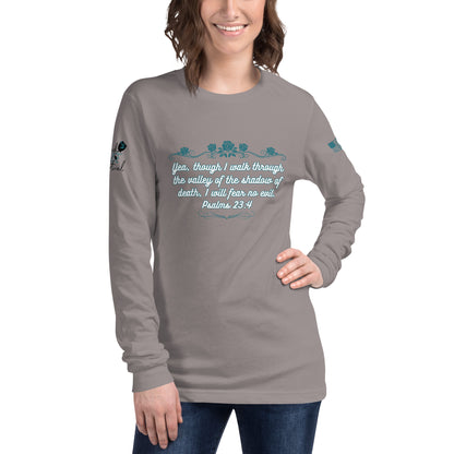 Christian long sleeve shirt shown on model front view gray