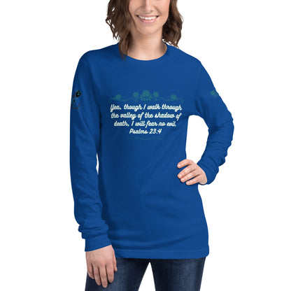 Christian long sleeve shirt shown on model front view blue