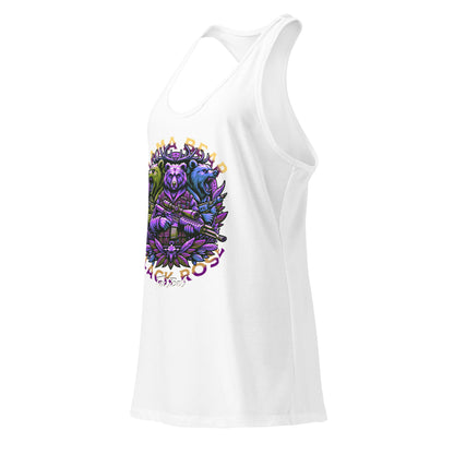 White tank top with colorful graphic design on a white background